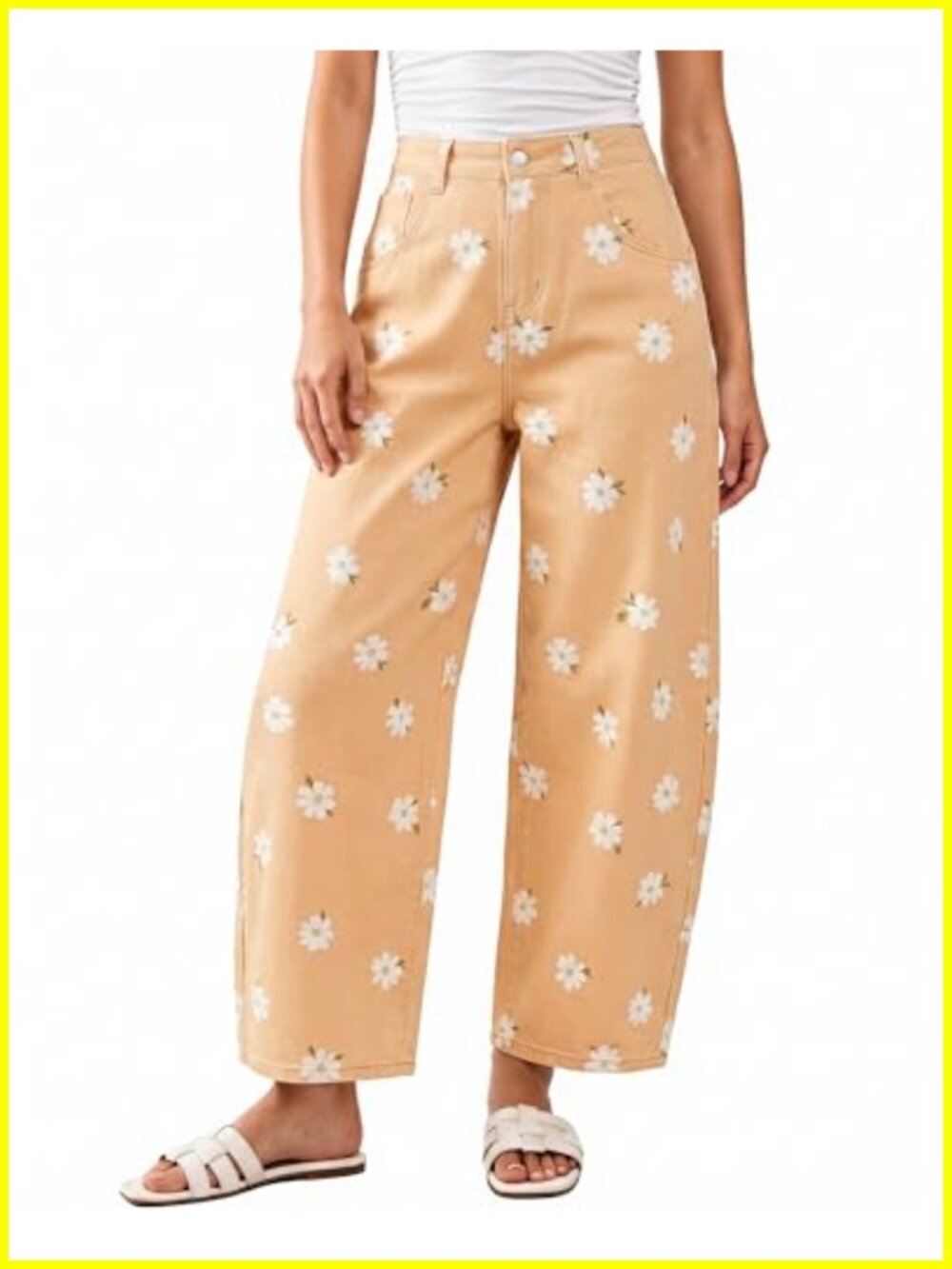 High Rise Floral Barrel Jeans Women Stretchy Cropped Denim Pants